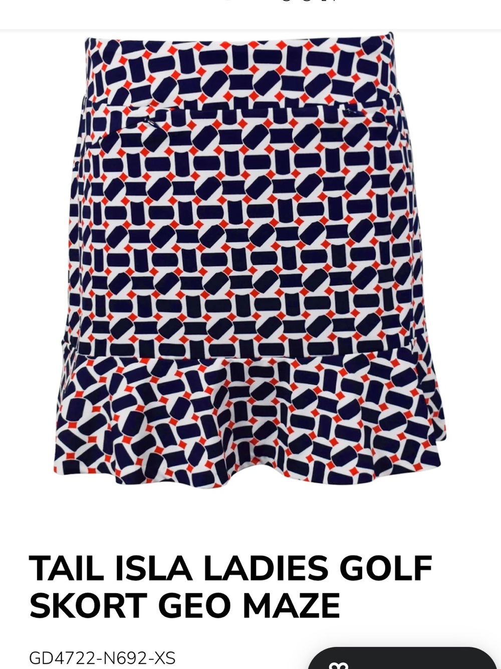 Tail Isla Geo Maze Golf Skort - Night Navy, White & Red